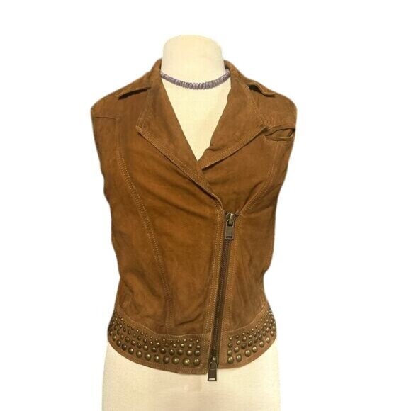 Haute Hippie Cognac Leather Vest With Bronze Studs MSRP $695 - Picture 1 of 13